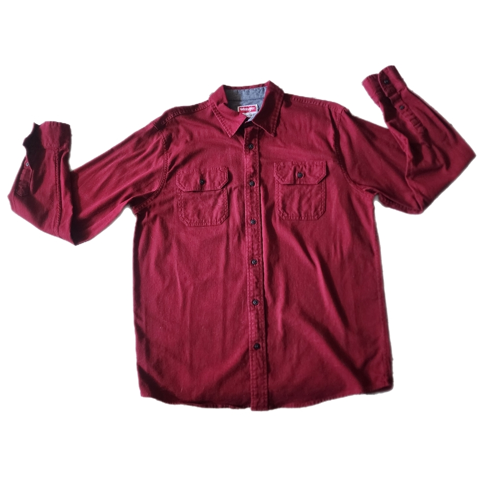 Wrangler Men's Medium Button Front Casual Shirt Maroon Comfort Fit 0709